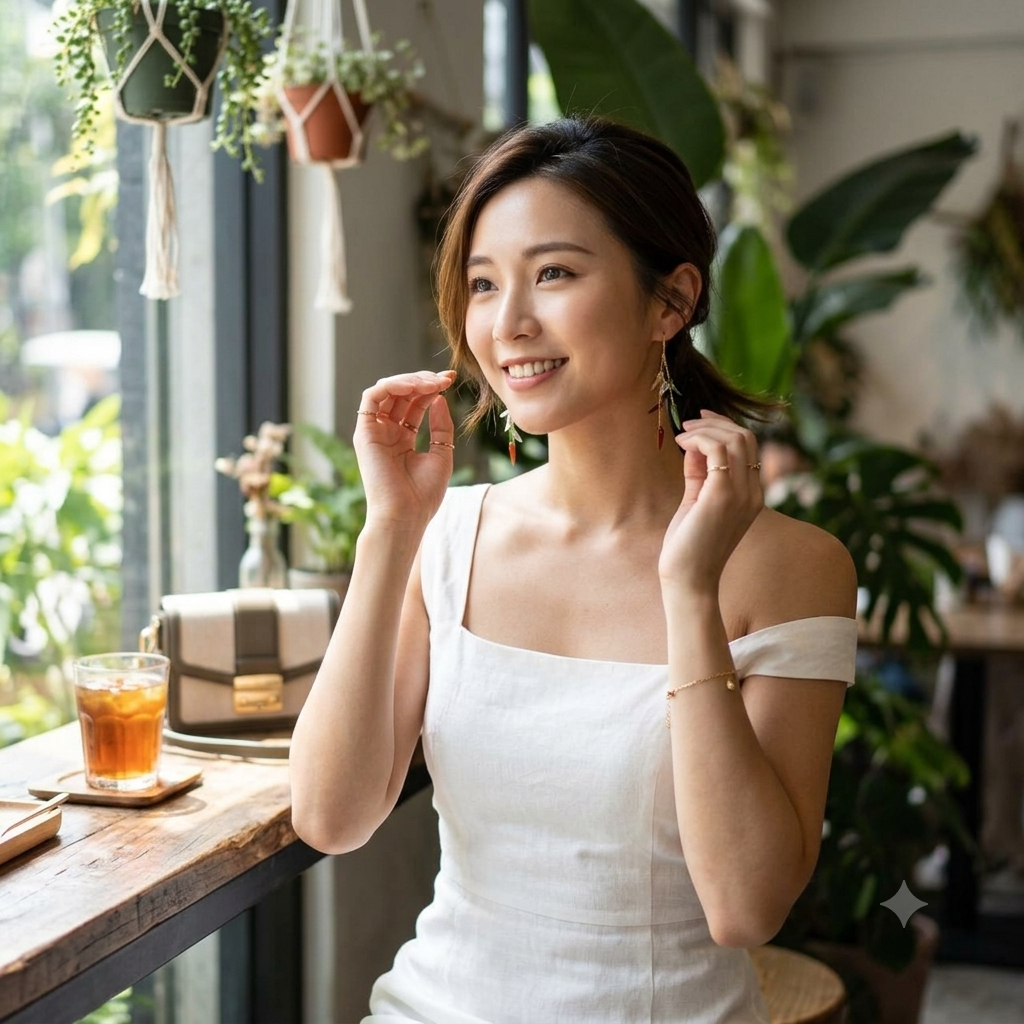 法式度假風東方青蘊翡翠長鍊耳環穿搭｜引雅珠寶