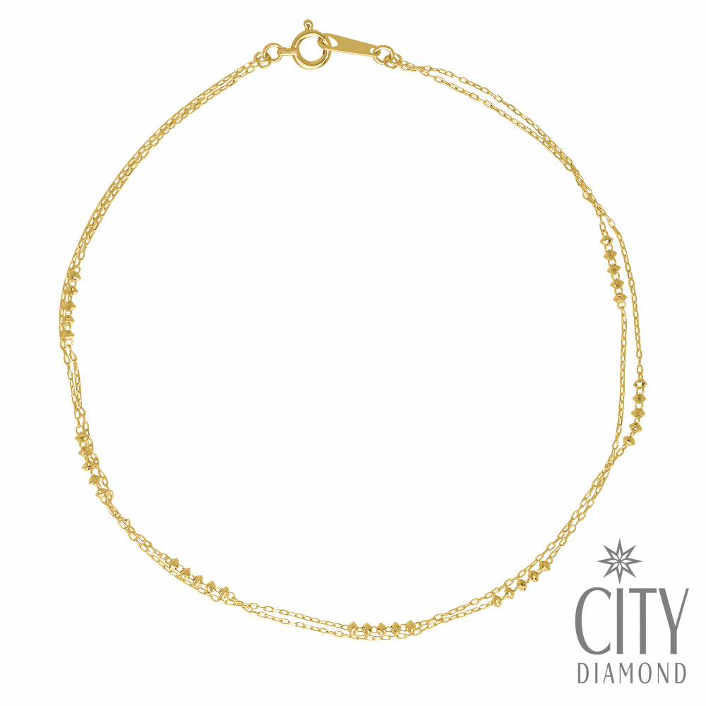 【City Diamond 引雅】18K刻面閃耀刻花扁球黃K金腳鍊(東京Yuki 表參道系列)