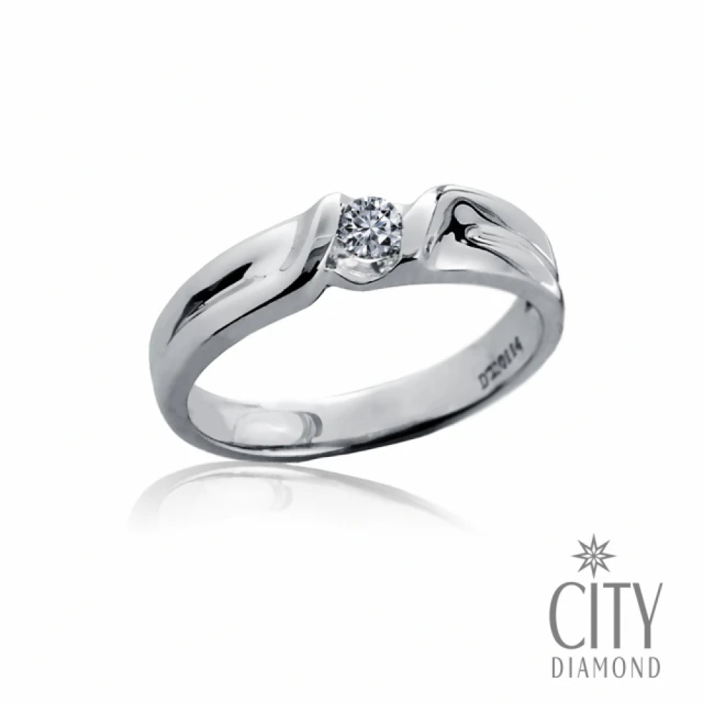 【City Diamond 引雅】『湖光戀人』天然鑽石10分白K金戒指 女戒 對戒(璀璨流光系列)