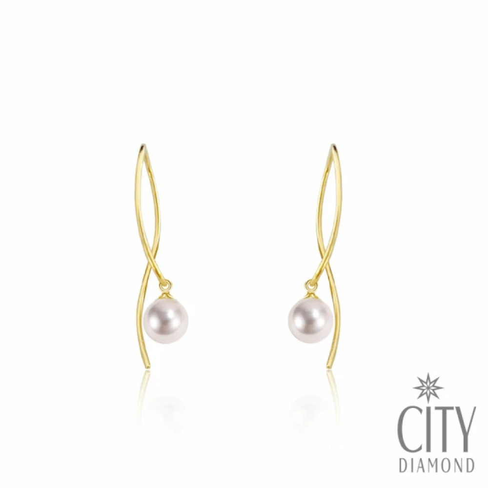 【City Diamond 引雅】18K日本AKOYA珍珠5.5mm長掛耳環(東京Yuki系列)