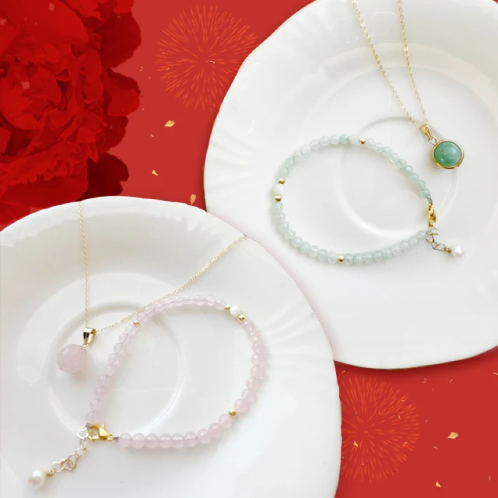 【City Diamond 引雅】天然東菱玉粉水晶項鍊手鍊新春特惠福袋套組-兩款任選(手作設計系列)