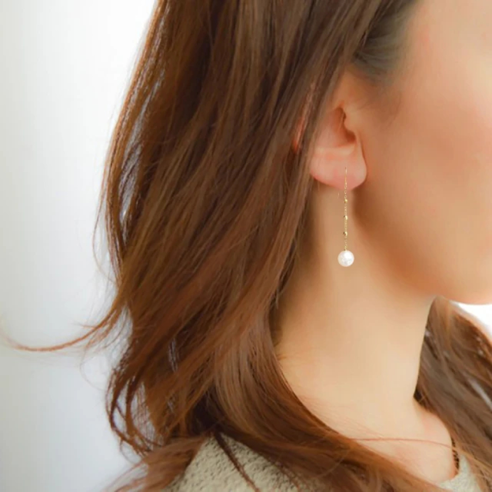 【City Diamond 引雅】18K日本AKOYA珍珠6.5-7mm黃K金長垂掛耳環(東京Yuki系列)