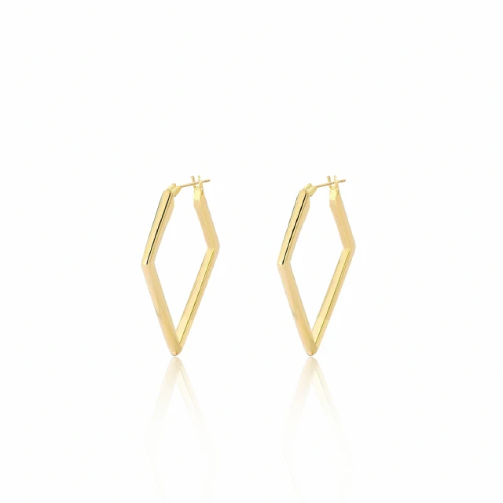 【City Diamond 引雅】18K日本菱型造型黃K金斗圈耳環(東京Yuki系列)