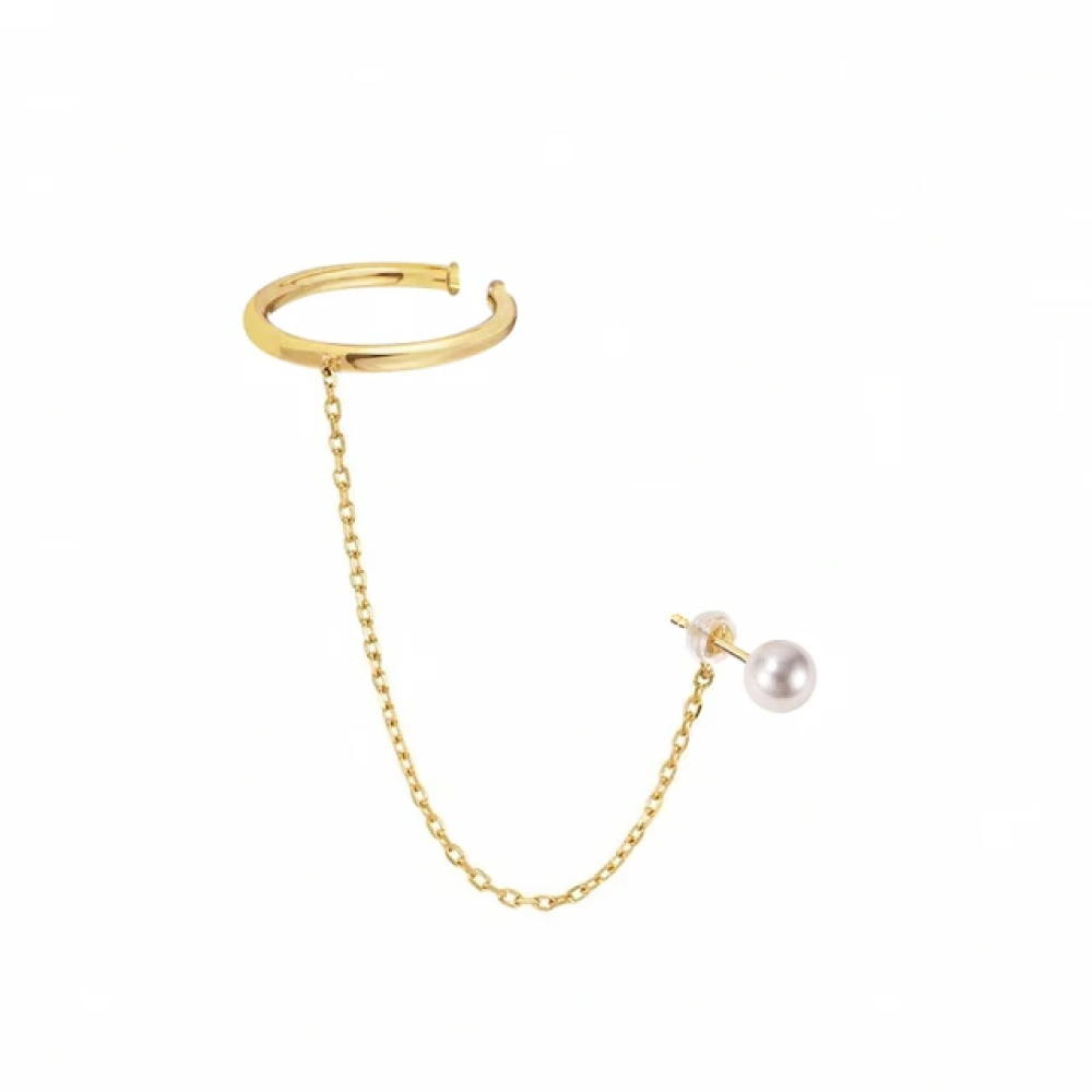 【City Diamond 引雅】18K日本AKOYA珍珠5mm長鍊耳骨夾 耳環(東京Yuki系列)