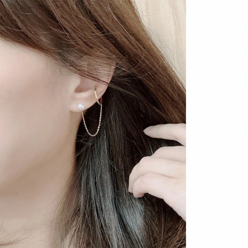 【City Diamond 引雅】18K日本AKOYA珍珠5mm長鍊耳骨夾 耳環(東京Yuki系列)