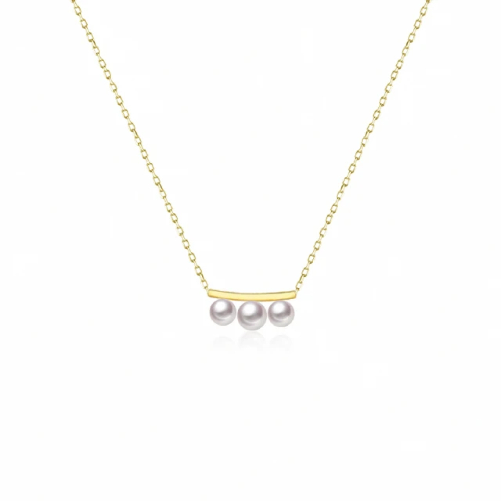 【City Diamond 引雅】『冬融』18K日本AKOYA珍珠5mm黃K金微笑造型項鍊(東京Yuki系列)