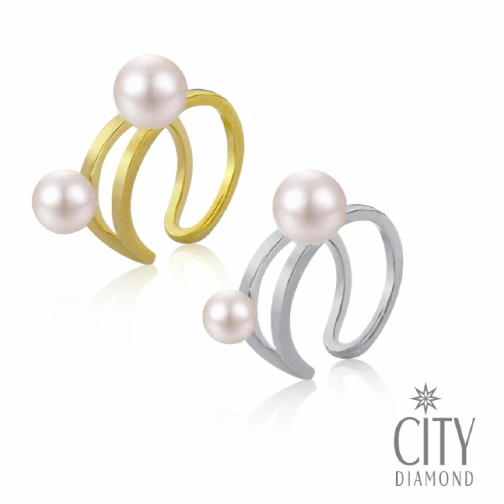 【City Diamond 引雅】『雙行星』網路獨家 日本AKOYA珍珠5-6mm純銀耳骨夾 耳環-雙色任選(東京Yuki系列)