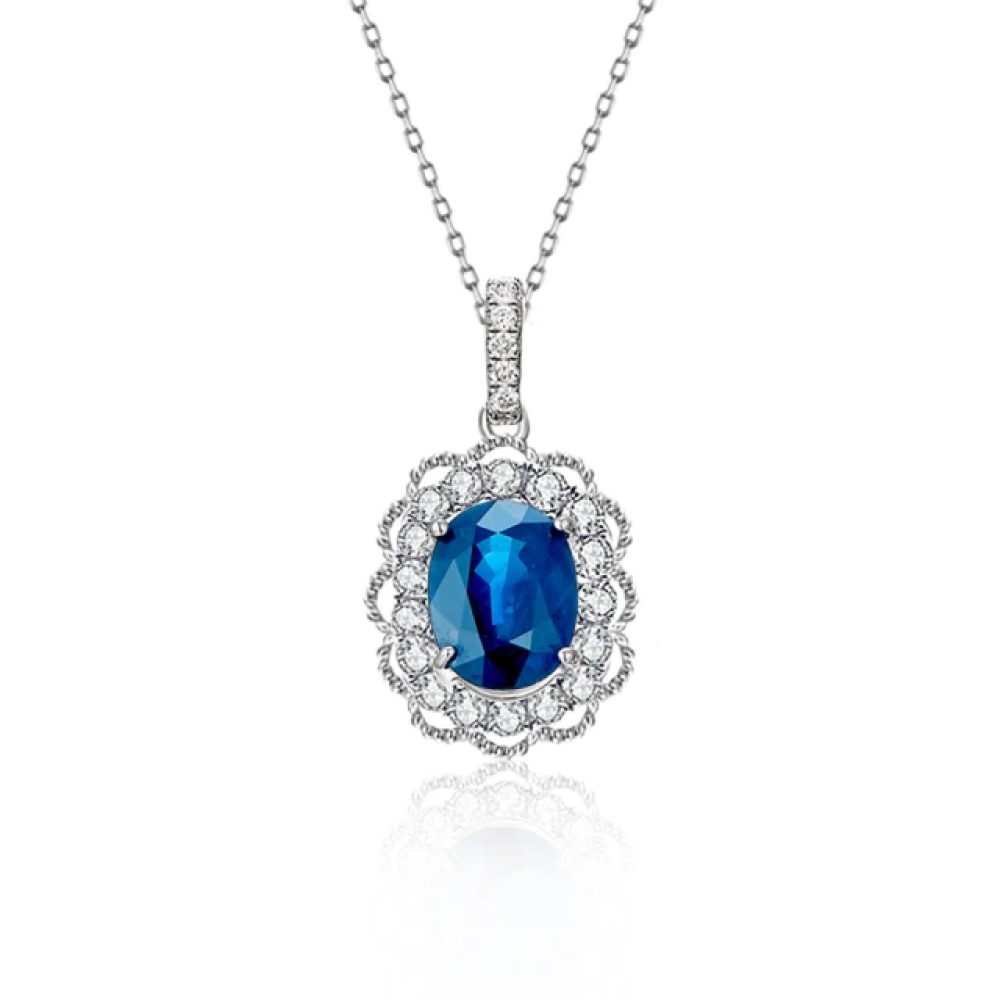 【City Diamond 引雅】『月光精靈』18K天然藍寶石85分白K金鑽石墜子 鑽墜 項鍊