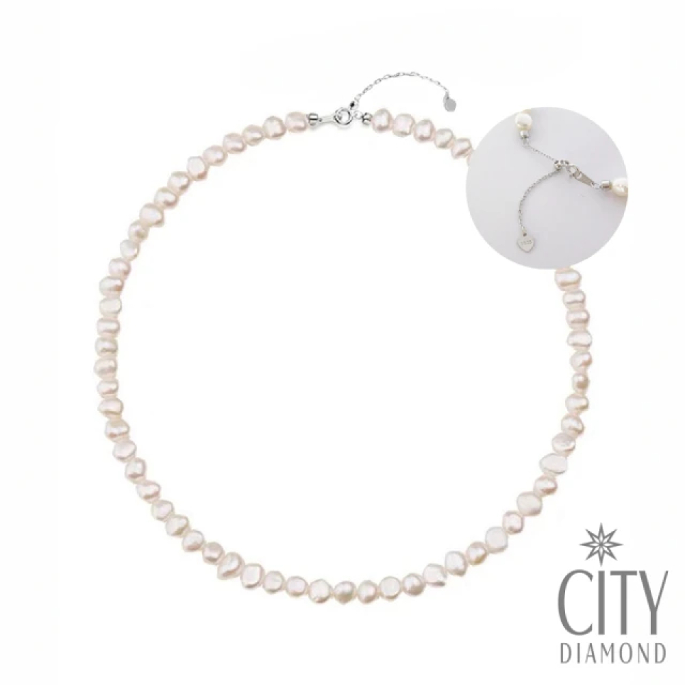 【City Diamond 引雅】天然巴洛克珍珠純銀伸縮項鍊 串鍊