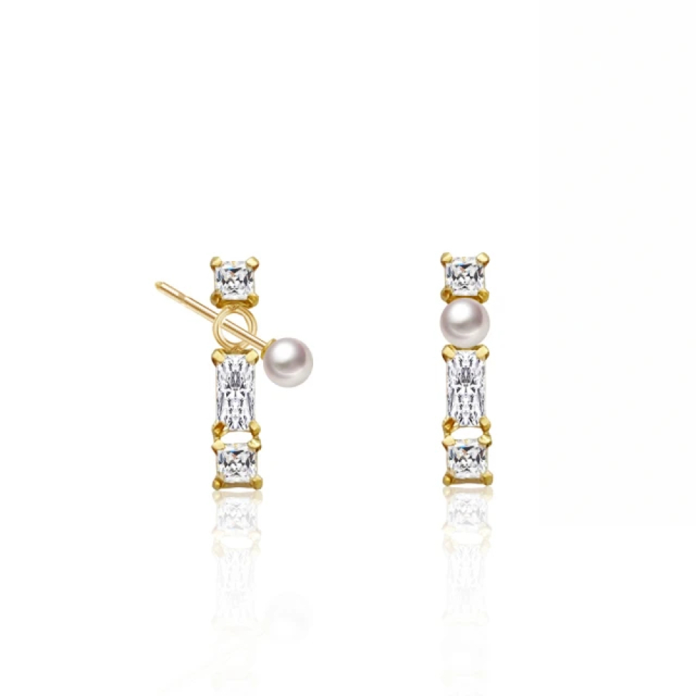 【City Diamond 引雅】網路獨家 18K日本晶鑽天然珍珠兩用造型耳環(東京Yuki系列)
