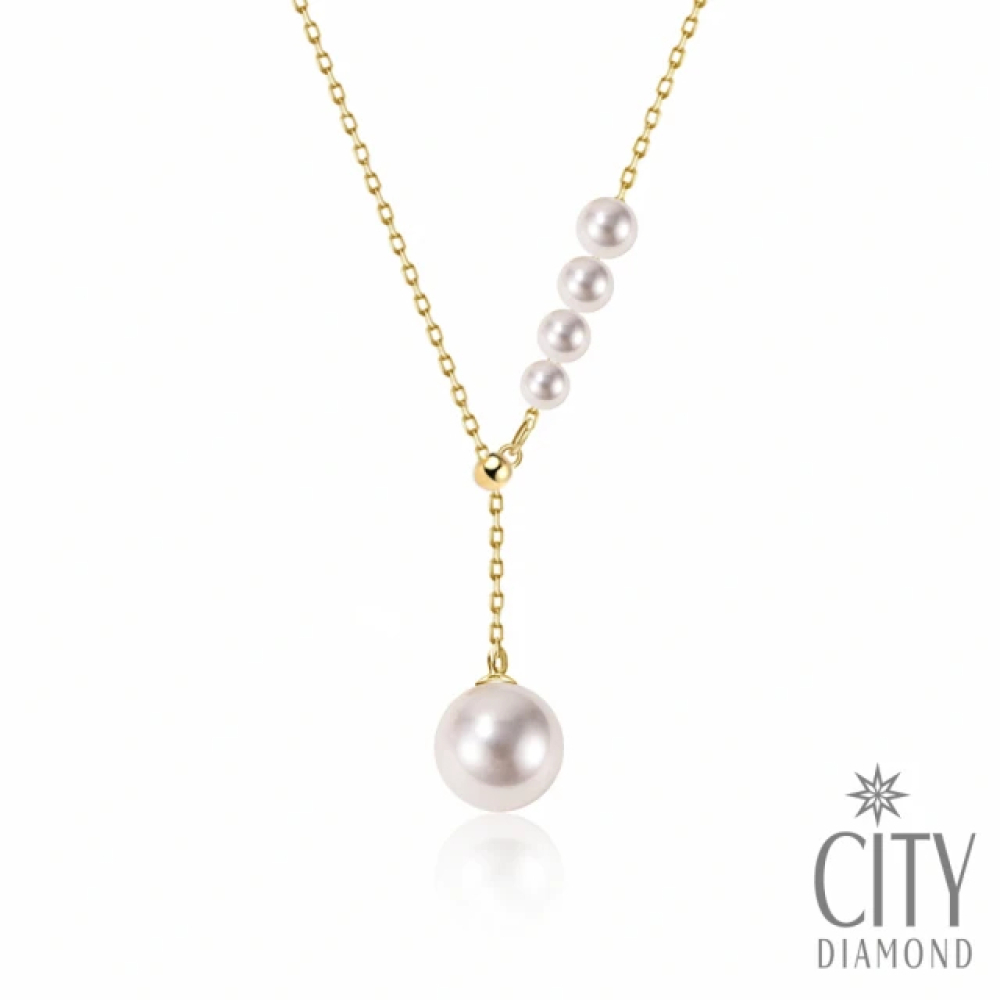 【City Diamond 引雅】『人魚的眼淚』18K日本AKOYA珍珠7.5mm黃K金18吋伸縮項鍊(東京Yuki系列)