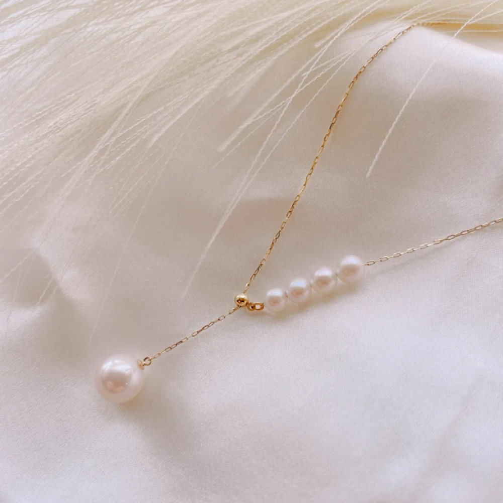 【City Diamond 引雅】『人魚的眼淚』18K日本AKOYA珍珠7.5mm黃K金18吋伸縮項鍊(東京Yuki系列)