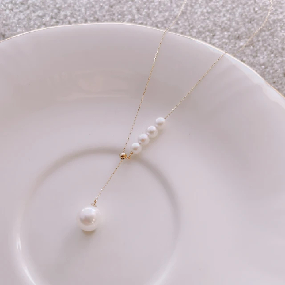 【City Diamond 引雅】『人魚的眼淚』18K日本AKOYA珍珠7.5mm黃K金18吋伸縮項鍊(東京Yuki系列)