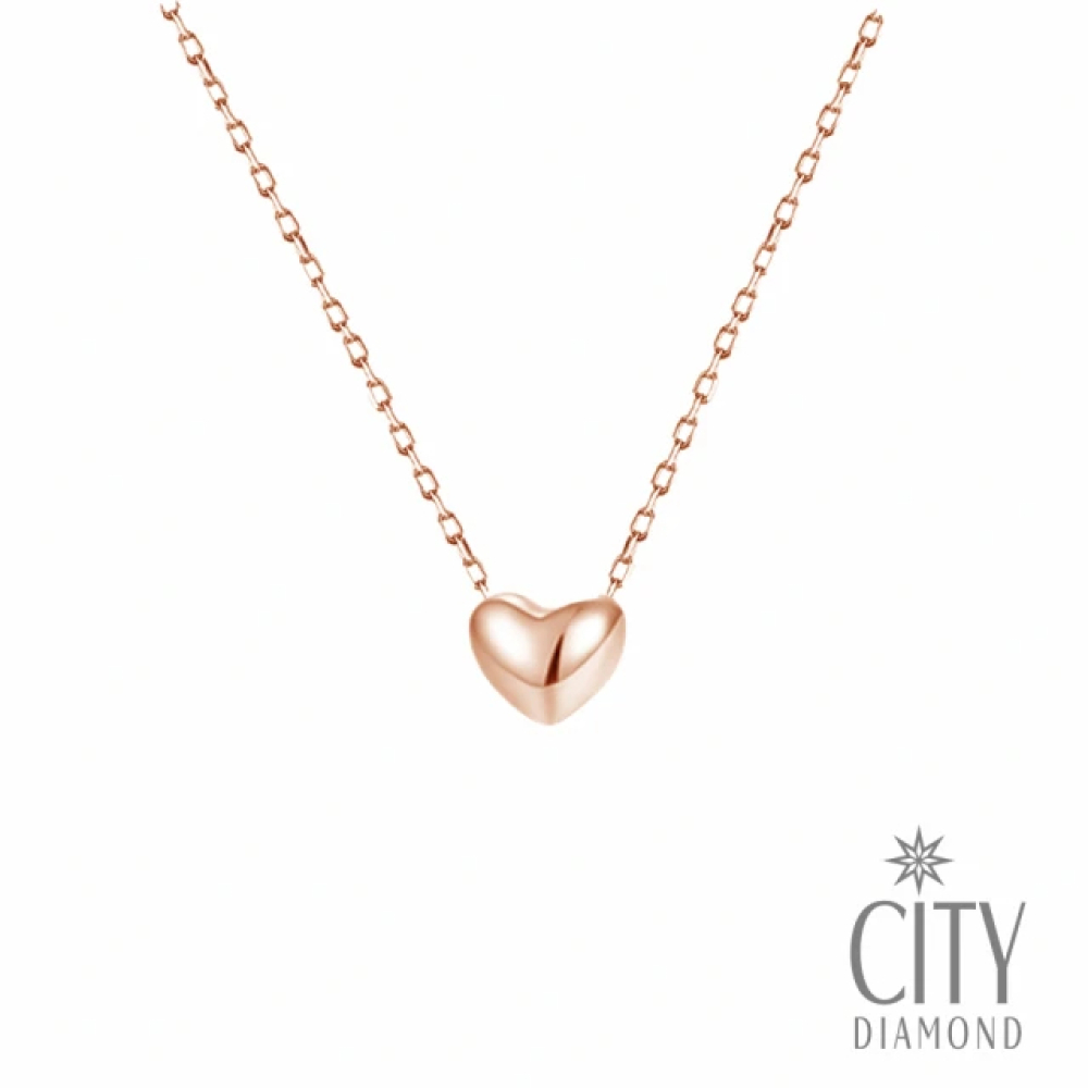 【City Diamond 引雅】18K 日本 鉑金 立體 愛心 黃K金 玫瑰金 項鍊-三色任選(東京Yuki系列)