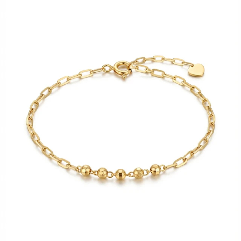 【City Diamond 引雅】14K 刻面閃耀 五珠球 黃K金 腳鍊(浮光流影系列)