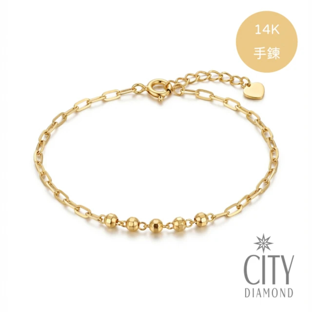 【City Diamond 引雅】14K 刻面閃耀 五珠球 黃K金 手鍊(浮光流影系列)