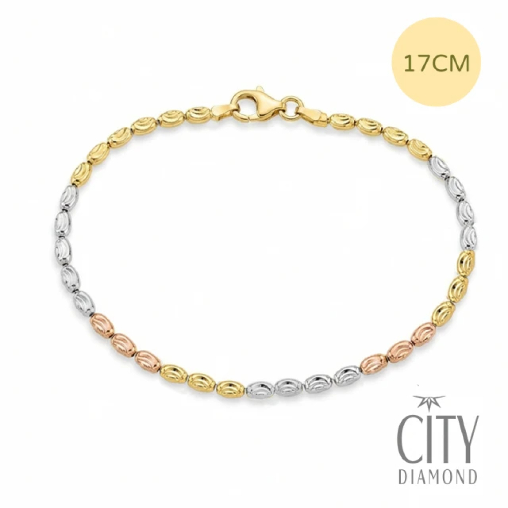 【City Diamond 引雅】網路獨家 義大利925純銀鍍三色K金手鍊-17cm(浮光流影系列)