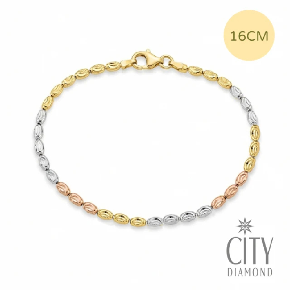 【City Diamond 引雅】網路獨家 義大利925純銀鍍三色K金手鍊-16cm(浮光流影系列)