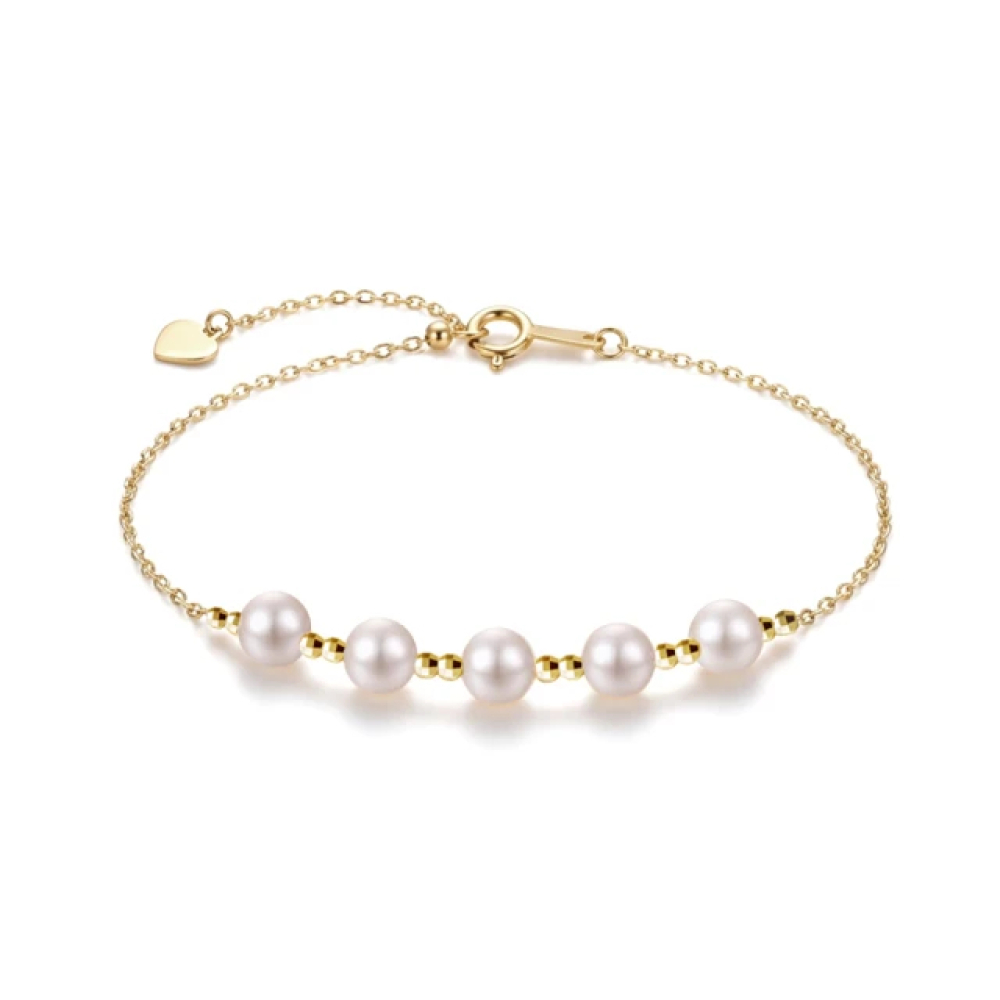 【City Diamond 引雅】『時光隧道』18K日本AKOYA珍珠4.5mm黃K金手鍊(東京Yuki系列)