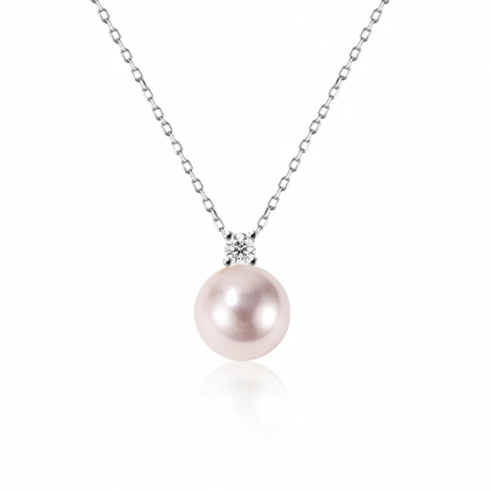 【City Diamond 引雅】日本鉑金AKOYA珍珠7mm單顆鑽石四爪造型項鍊(東京Yuki系列)