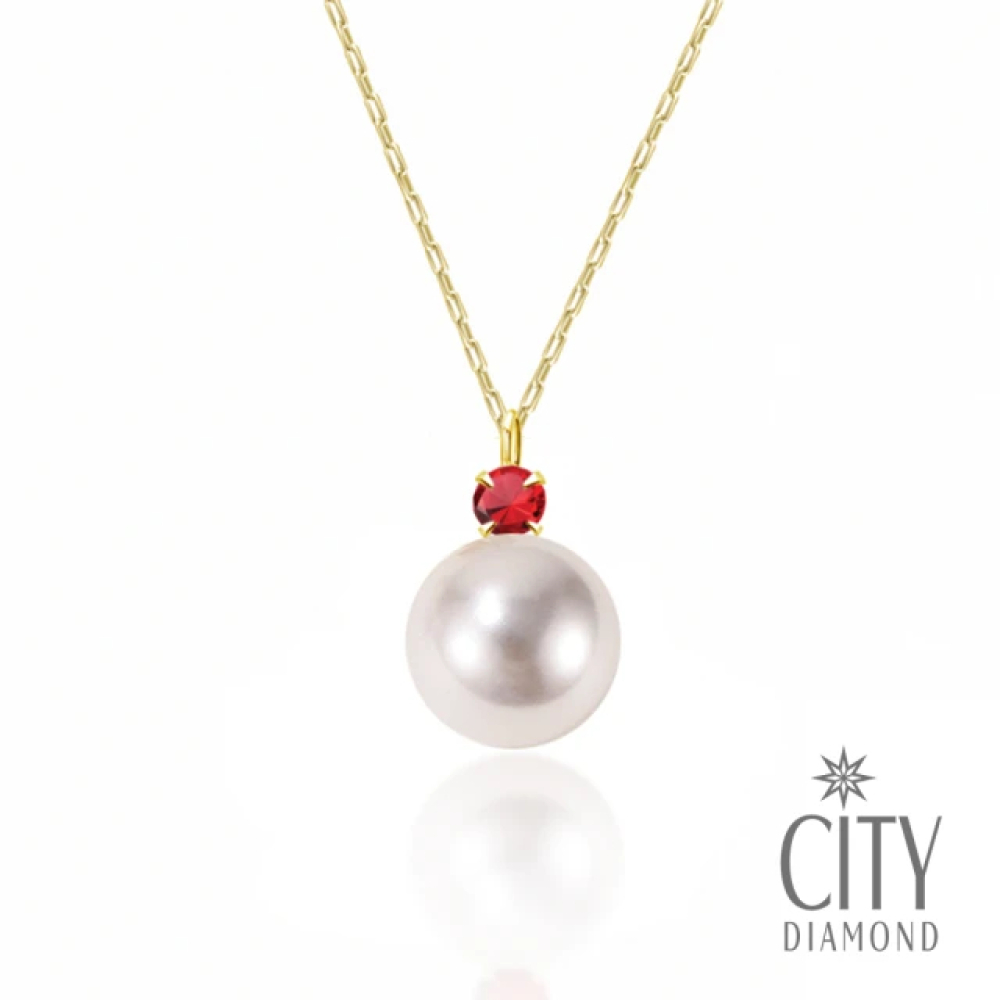 【City Diamond 引雅】『人魚之淚』18K日本AKOYA珍珠7.5-8mm紅寶石黃K金伸縮項鍊 附日本證書(東京Yuki系列)