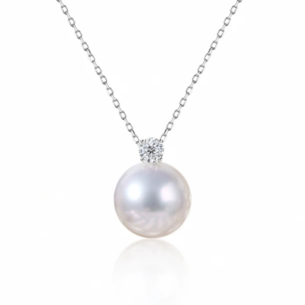 【City Diamond 引雅】網路獨家 18K澳白南洋珍珠 天然鑽石 白K金 墜子 附銀鍊(東京Yuki系列)