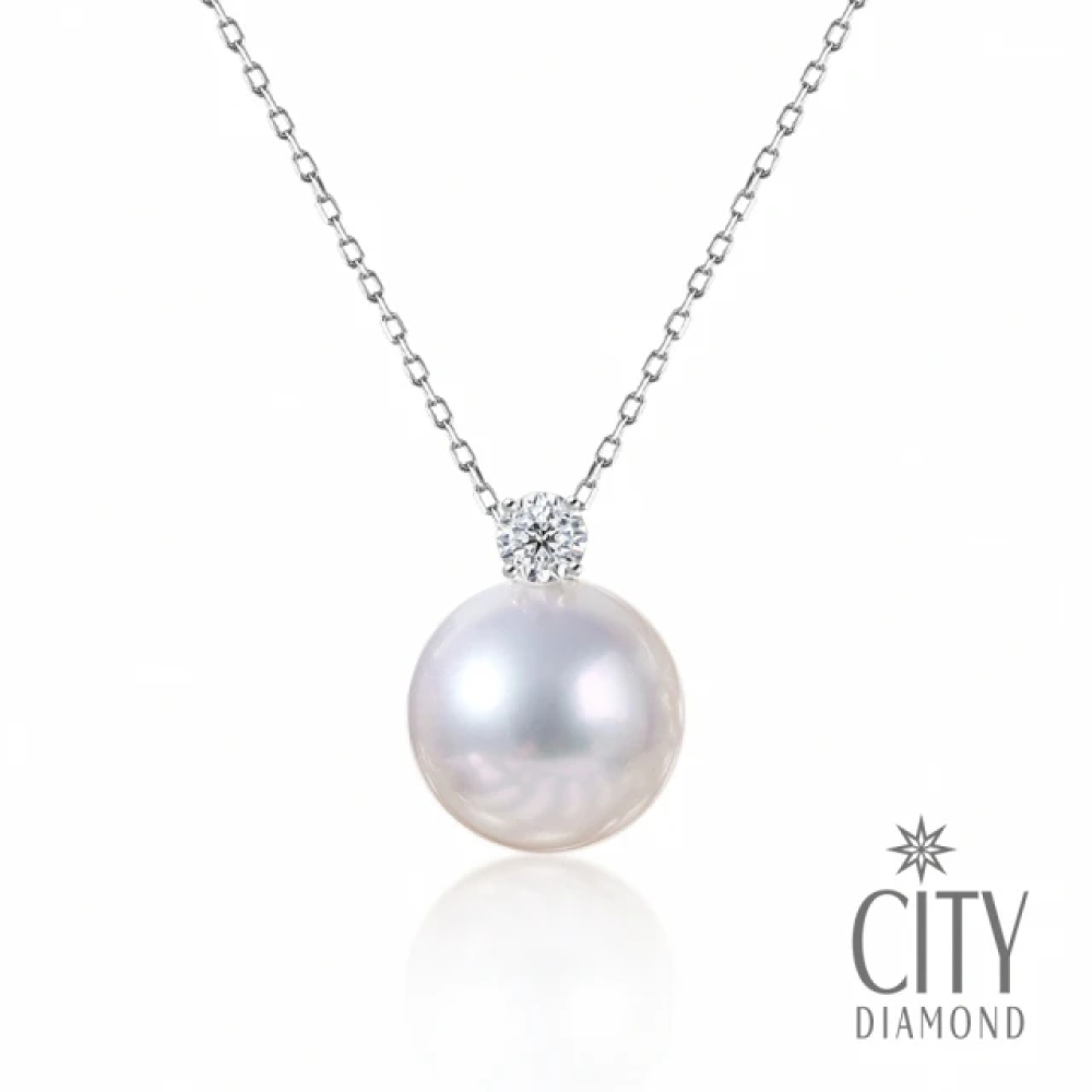 【City Diamond 引雅】網路獨家 18K澳白南洋珍珠 天然鑽石 白K金 墜子 附銀鍊(東京Yuki系列)