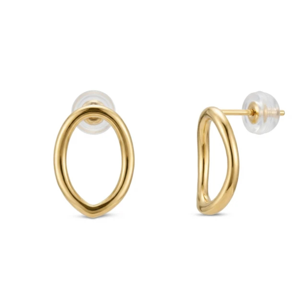 【City Diamond 引雅】18K 日本 弧形 黃K金 斗圈設計 耳環(東京Yuki系列)