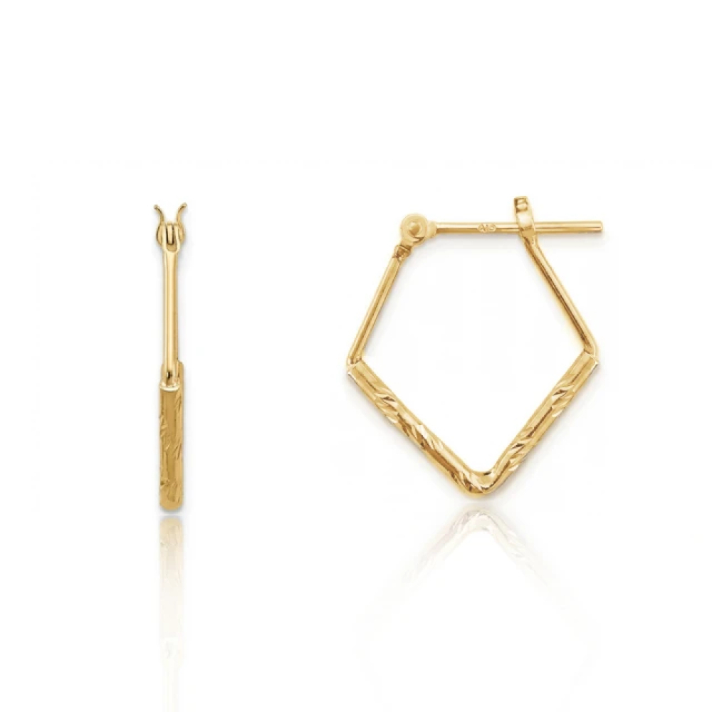 【City Diamond 引雅】18K 日本 刻面菱形 黃K金 斗圈 耳環(東京Yuki系列)