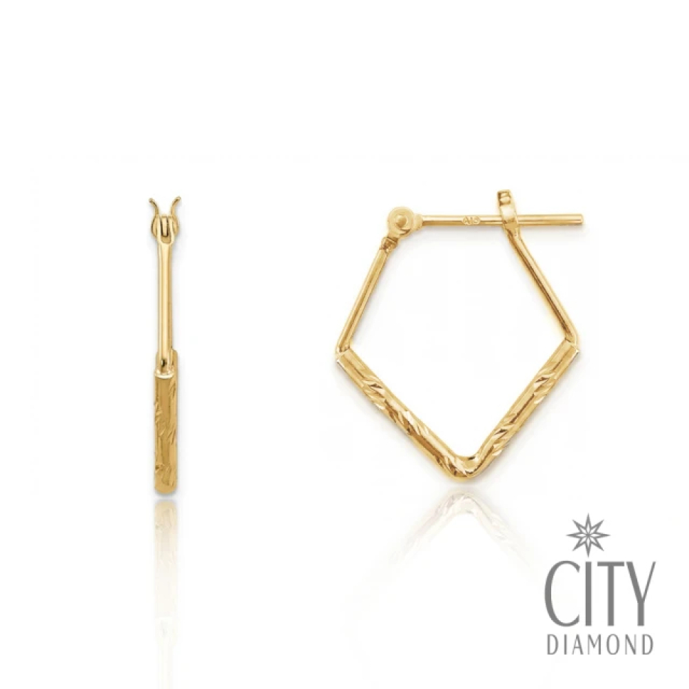 【City Diamond 引雅】18K 日本 刻面菱形 黃K金 斗圈 耳環(東京Yuki系列)