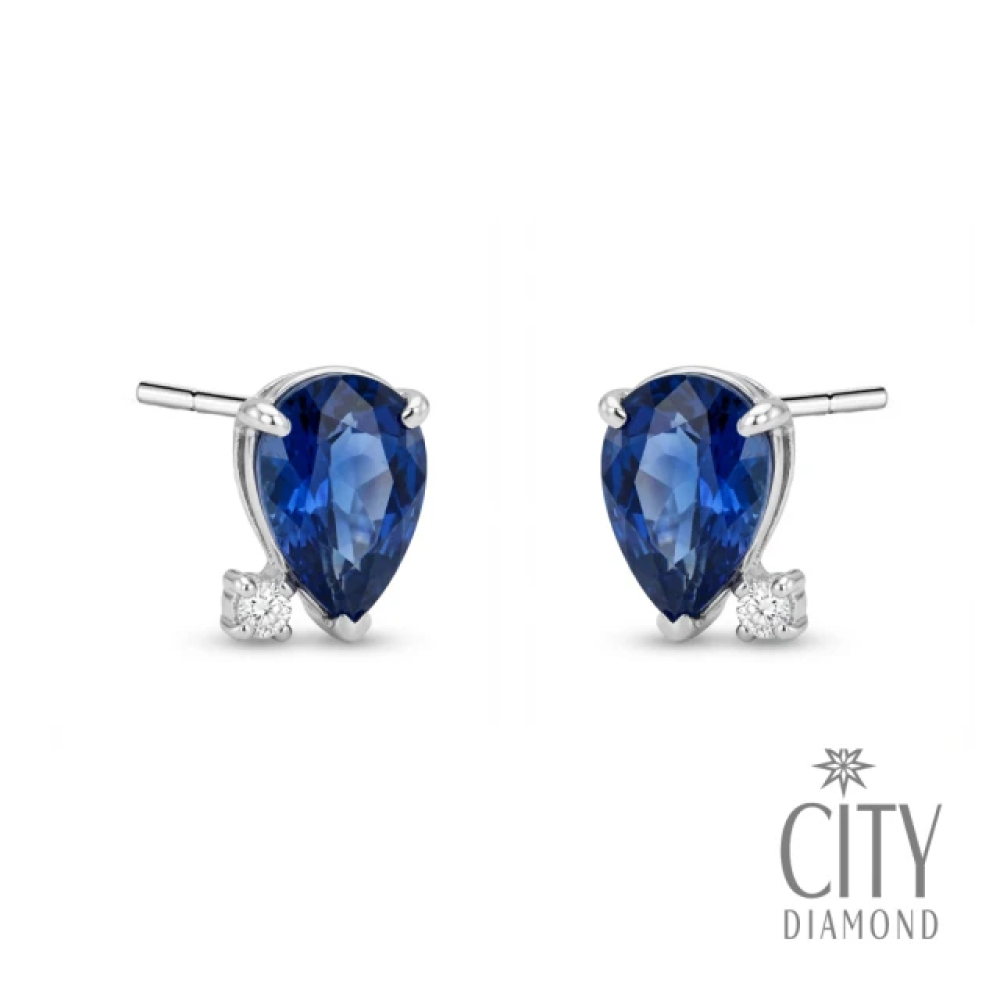 【City Diamond 引雅】日本 鉑金 天然藍寶石 1.8克拉 水滴 造型 鑽石 耳環(東京Yuki系列)