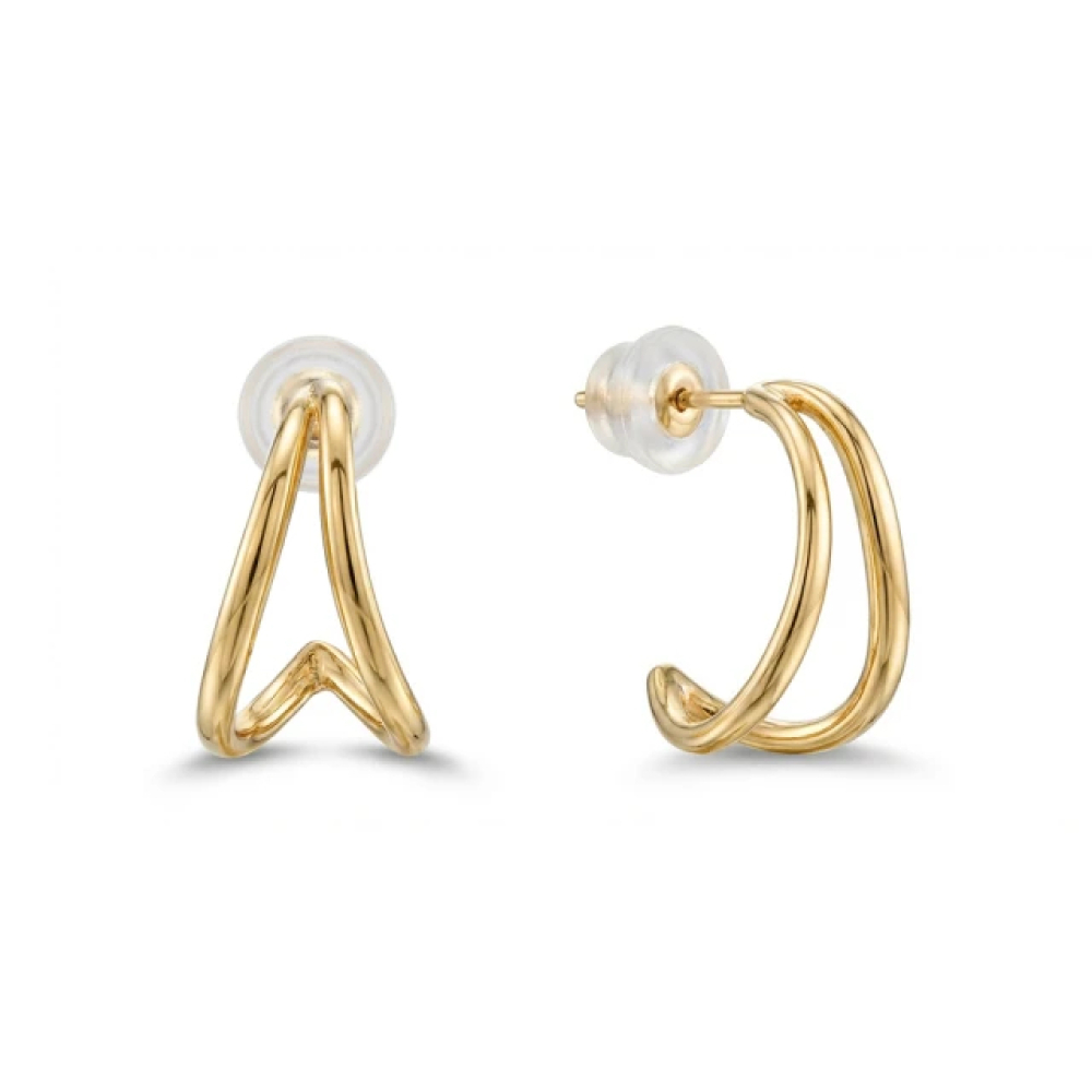 【City Diamond 引雅】18K 日本 流線 黃K金 斗圈設計 耳環(東京Yuki系列)