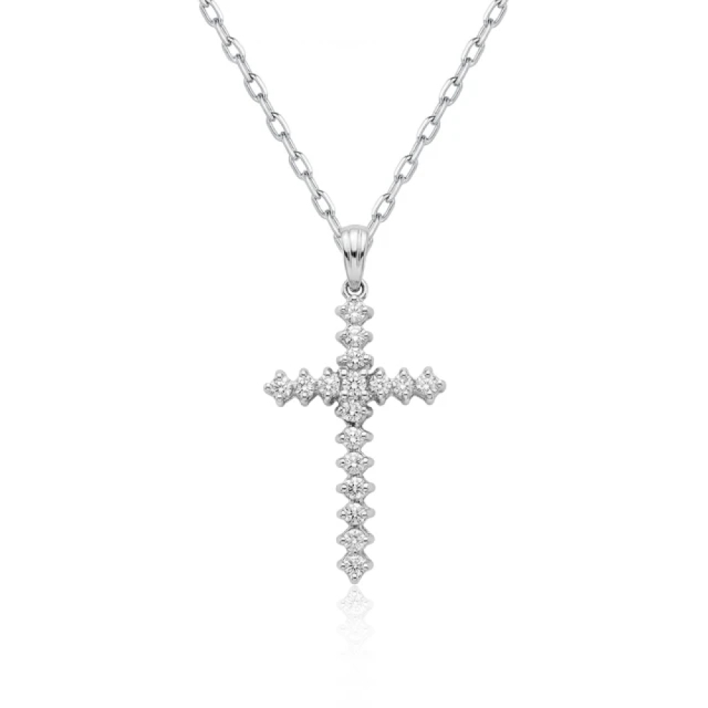 【City Diamond 引雅】網路獨家 天然鑽石白K金十字架墜子 項鍊(璀璨流光系列)