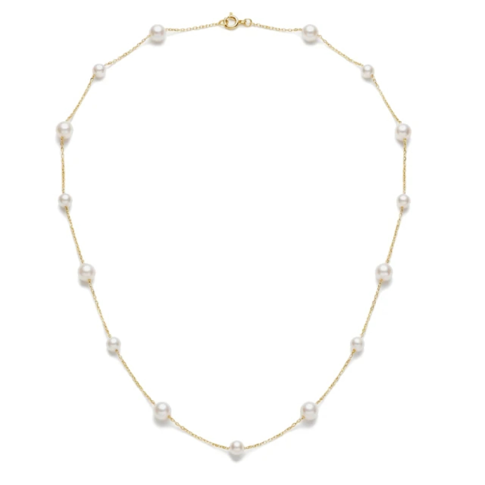 【City Diamond 引雅】網路獨家 18K 天然珍珠3.5mm+5mm 黃K金 滿天星 造型 項鍊 (東京Yuki系列)