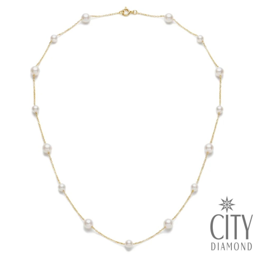 【City Diamond 引雅】網路獨家 18K 天然珍珠3.5mm+5mm 黃K金 滿天星 造型 項鍊 (東京Yuki系列)