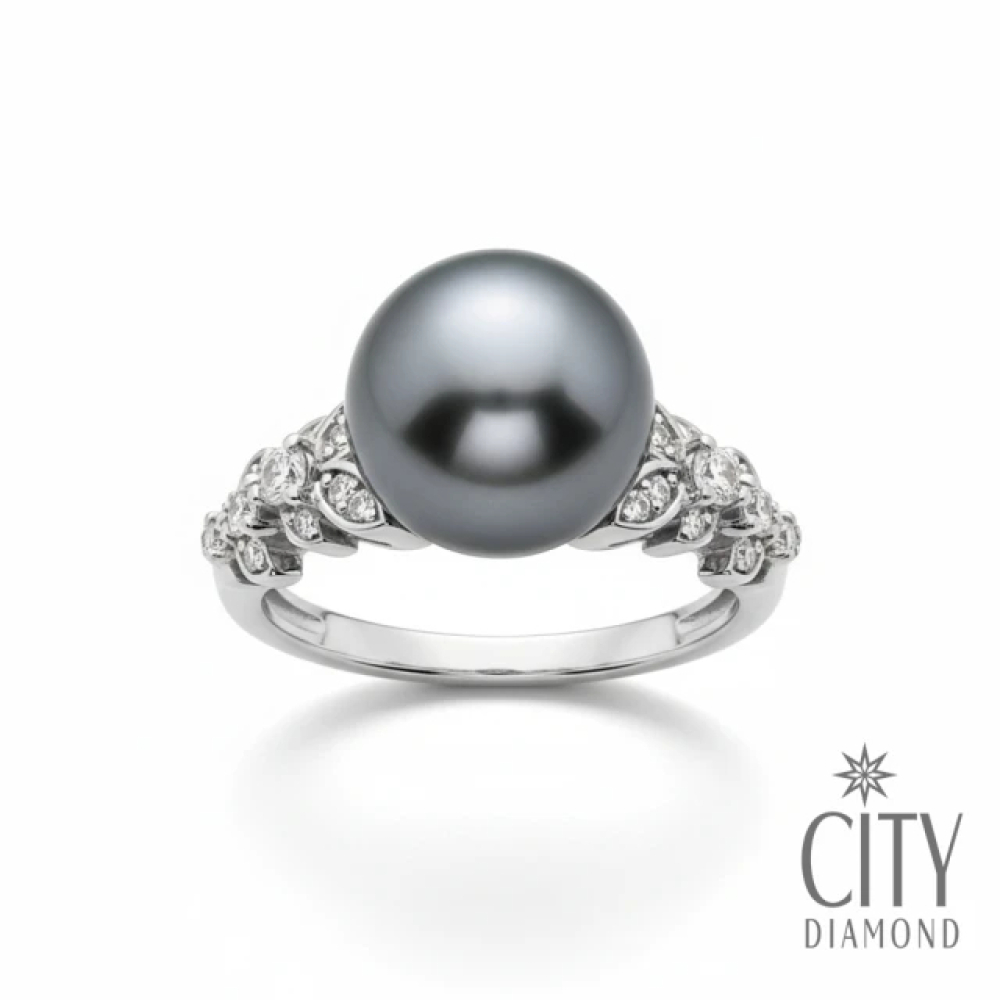 【City Diamond 引雅】網路獨家 日本純銀 南洋珍珠 黑珠 水鑽 可調式 戒指(東京Yuki系列)