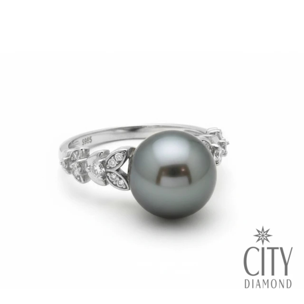 【City Diamond 引雅】網路獨家 日本純銀 南洋珍珠 黑珠 水鑽 可調式 戒指(東京Yuki系列)