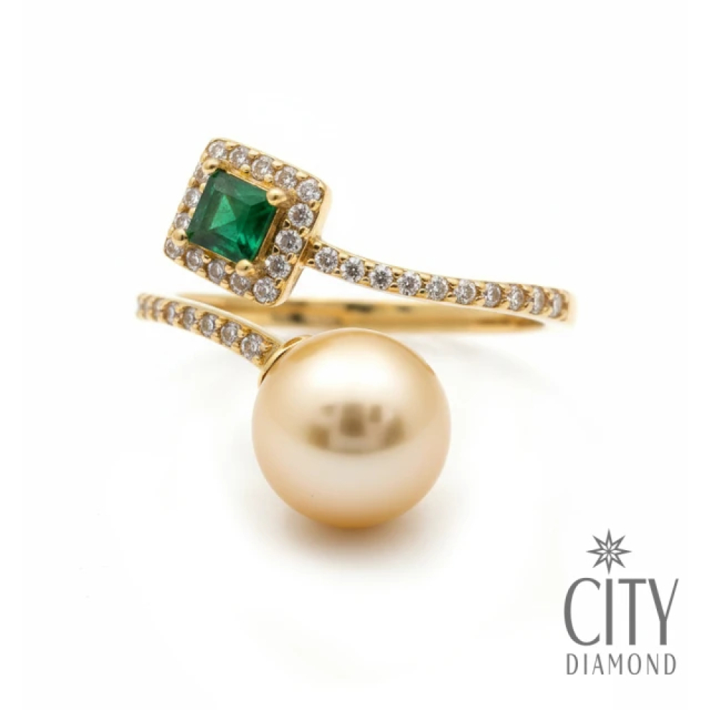【City Diamond 引雅】網路獨家 日本純銀 南洋珍珠 金珠 水鑽 開口式 可調式 戒指(東京Yuki系列)