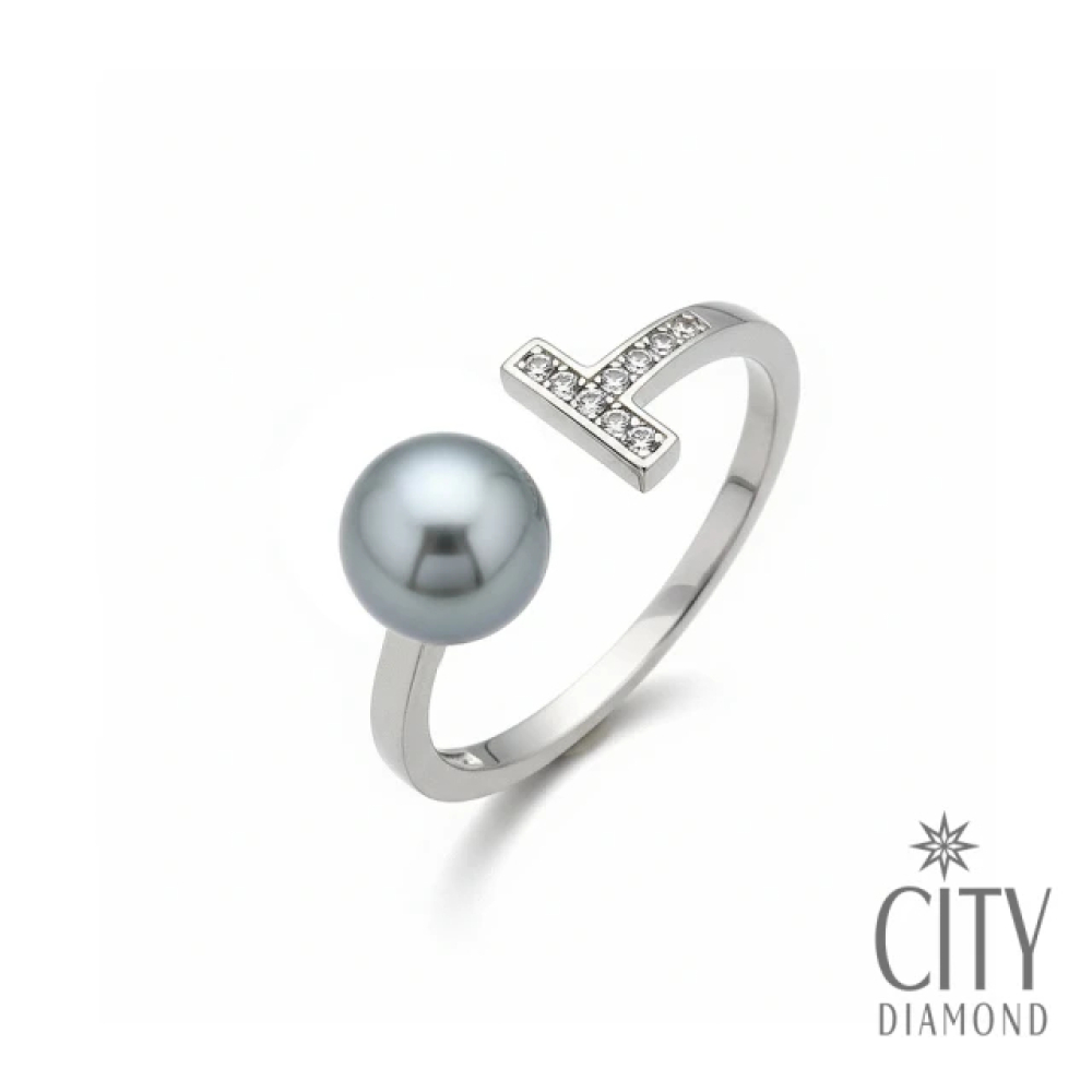 【City Diamond 引雅】網路獨家 日本純銀 AKOYA珍珠 8mm 水鑽 開口式 可調式 戒指(東京Yuki系列)