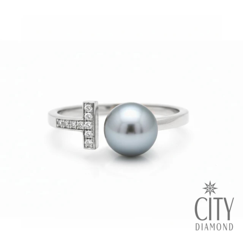 【City Diamond 引雅】網路獨家 日本純銀 AKOYA珍珠 8mm 水鑽 開口式 可調式 戒指(東京Yuki系列)