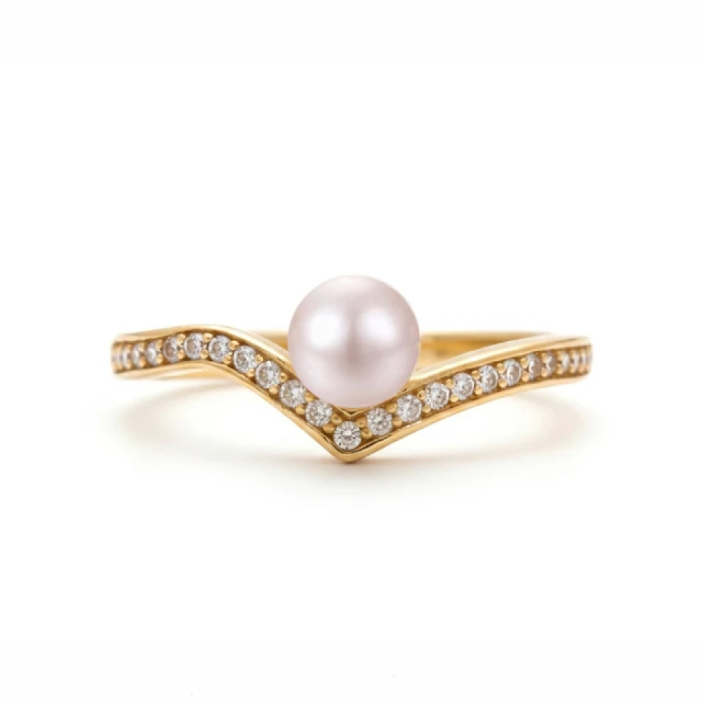 【City Diamond 引雅】網路獨家 日本純銀 AKOYA珍珠 6mm 水鑽 黃K色 可調式 戒指(東京Yuki系列)