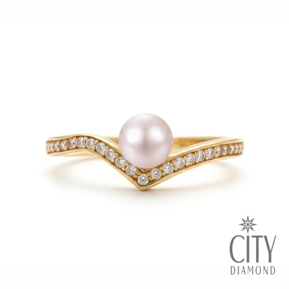 【City Diamond 引雅】網路獨家 日本純銀 AKOYA珍珠 6mm 水鑽 黃K色 可調式 戒指(東京Yuki系列)