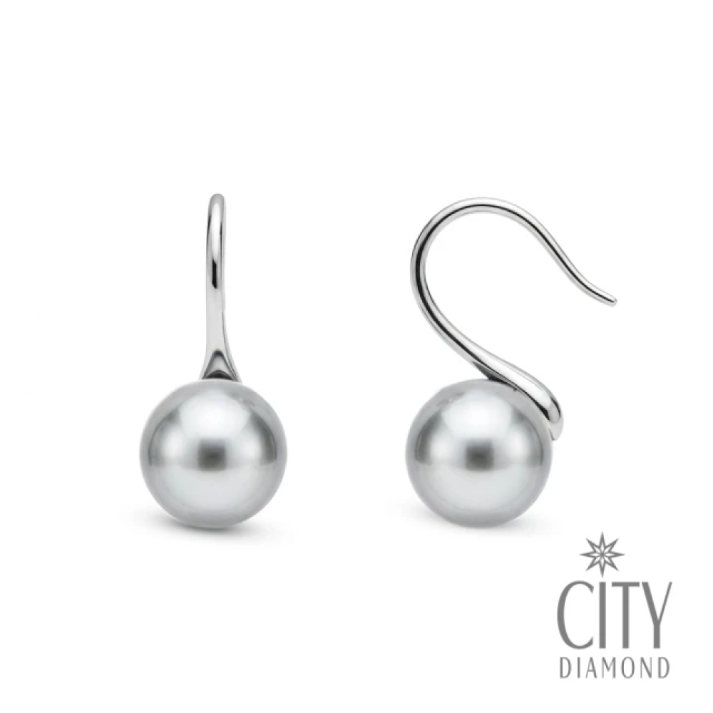 【City Diamond 引雅】日本AKOYA珍珠 8-8.5mm 真多麻色 純銀 勾式耳環 (東京Yuki系列)