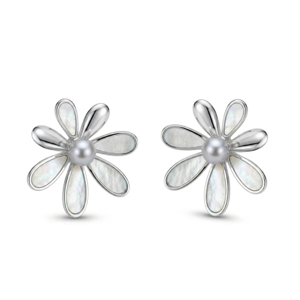 【City Diamond 引雅】網路獨家 日本AKOYA珍珠 5mm 真多麻色 純銀 母貝 花形耳環 (東京Yuki系列)