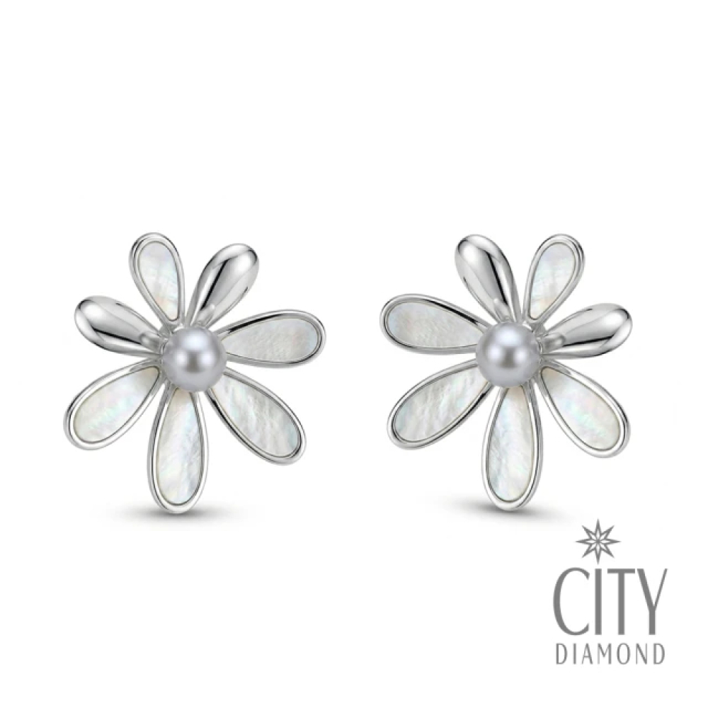【City Diamond 引雅】網路獨家 日本AKOYA珍珠 5mm 真多麻色 純銀 母貝 花形耳環 (東京Yuki系列)