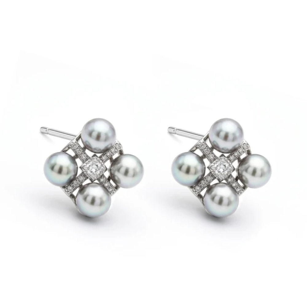 【City Diamond 引雅】網路獨家 日本AKOYA珍珠 4-4.5mm 真多麻色 純銀 水鑽 耳環 (東京Yuki系列)