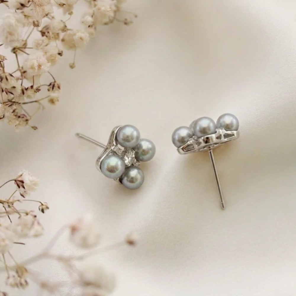 【City Diamond 引雅】網路獨家 日本AKOYA珍珠 4-4.5mm 真多麻色 純銀 水鑽 耳環 (東京Yuki系列)