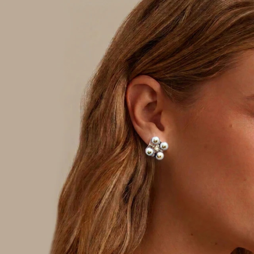 【City Diamond 引雅】網路獨家 日本AKOYA珍珠 4-4.5mm 真多麻色 純銀 水鑽 耳環 (東京Yuki系列)