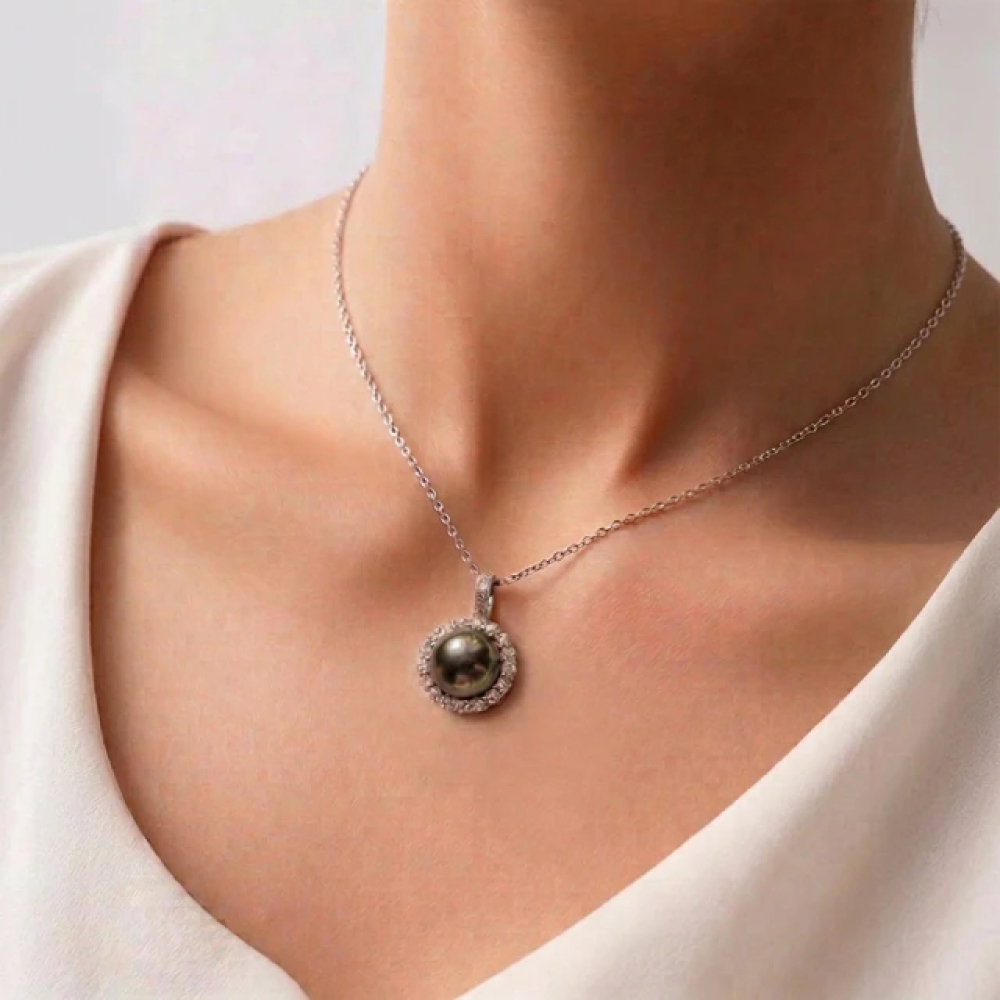 【City Diamond 引雅】天然大溪地珍珠 黑珠 純銀 墜子 項鍊 (東京Yuki系列)