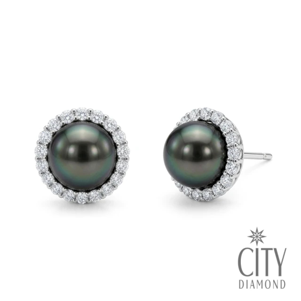 【City Diamond 引雅】天然大溪地珍珠 黑珠 純銀 水鑽 耳環 (東京Yuki系列)